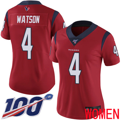 Houston Texans Limited Red Women Deshaun Watson Alternate Jersey NFL Football #4 100th Season Vapor Untouchable